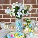 56 Pcs Easter Centerpieces for Tables Easter Vase Filler Floral Picks with Pearlescent Eggs Colorful Flower Arrangements for Home Table Centerpieces Vase Spring Decor(Blue and White)