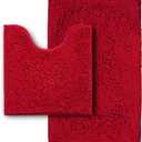 Bathroom Rugs Sets 2 Piece,Super Absorbent Soft,Thick,Machine Washable Chenille Bath Mat,Non Slip Toilet Floor Rug,Bath Mats for Bathroom,20x32 Plus 20x20 U Shape,Red