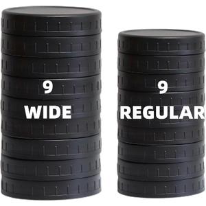 18 Pack Black Plastic Mason Jar Lids with Silicone Rings, 9 Wide Mouth & 9 Regular Mouth Mason Jar Lids,Plastic Canning Lids, Fit Ball,Kerr and More (Black)