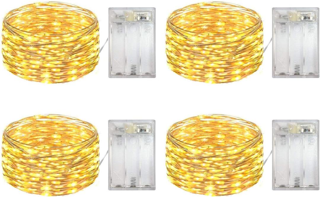 4 Pack Battery Operated Dewdrop Led Lights, Indoor Mini Fairy Lights With Timer Function, For Wedding Home Parties Christmas Holiday Decoration,6 Hours on/18 Hours Off ,30 Count LEDs,10 Feet (Yellow)