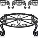 4 Pack Black Plant Stand for Flower Pot Heavy Duty Potted Holder Indoor Outdoor Metal Rustproof Iron Garden Container Round Supports Rack for Planter Bronze, Pumpkin Stand Outdoor 9.1 in