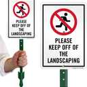 SmartSign 10 x 7 inch Please Keep Off Of The Landscaping LawnPuppy Yard Sign and 18 inch Stake Kit, 40 mil Laminated Rustproof Aluminum, Red, Black and White, Set of 1, Made in USA