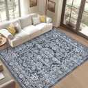 CAROMIO 10x13 Washable Area Rug, Soft Low Pile Large Area Rug with Non-Slip Backing, Vintage Distressed Rugs for Living Room Bedroom Dining Room, Navy Blue