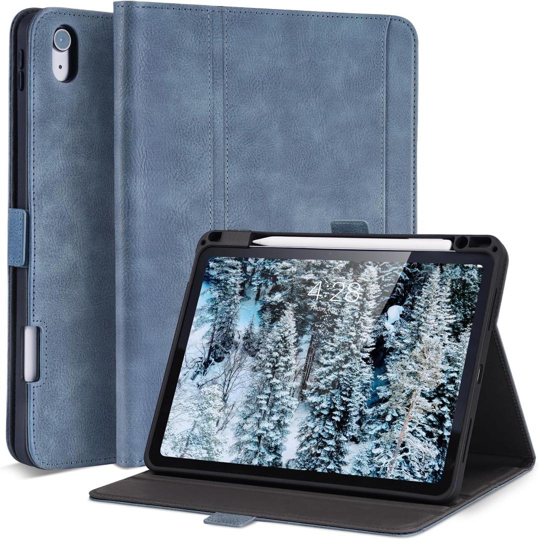 Case for iPad Air 11 Inch M3 2025/ M2 2024,iPad Air 5th/4th Generation Cover 10.9'' with Pencil Holder Pocket,Vegan Leather,Multi Angles Stand,Magnetic Closure,Auto Sleep/Wake,Light Blue