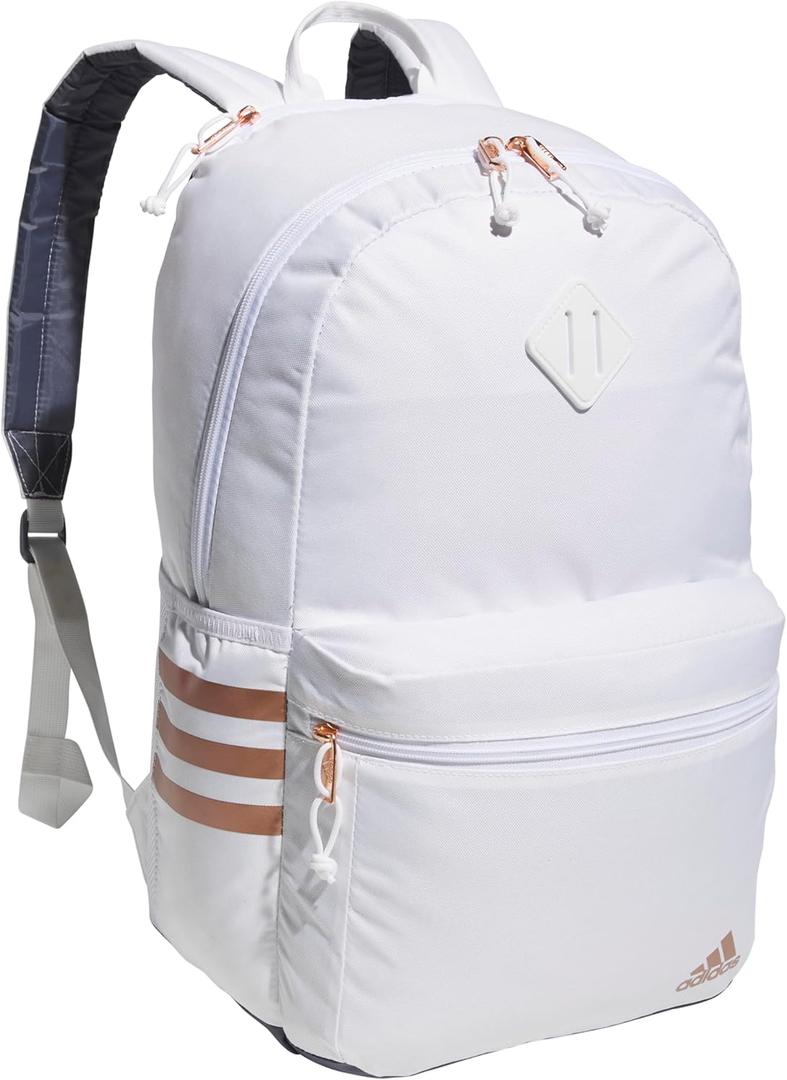 3-Stripe Classic backpack for men and women, bag with laptop sleeve (One Size, White/Rose Gold/Onix Grey/5.0)