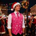 DiBanGu Mens Christmas Suit Vest and Tie Set for Men Waistcoats and Necktie Pocket Square Set for Prom Party S-3XL (Pink)