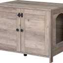 HOOBRO Litter Box Enclosure, Cat Litter Box Furniture with Removable Divider, Large Hidden Litter Box Furniture, Wooden Cat House, End Side Table, 31" L x 17.5" W x 19.7" H, Greige BG03MW01G2