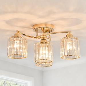 Crystal Chandelier, Modern Elegant Ceiling Light E26 Base Easy Installation Durable Metal Frame for Living Room Bedroom Dining Room,Golden