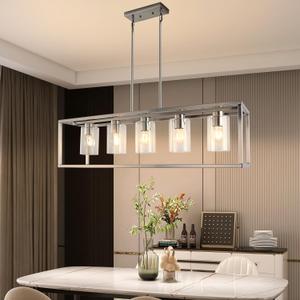 Chandeliers for Dining Room, 5 Light Dining Room Light Fixture Modern Metal Industrial Kitchen Lighting Fixtures Ceiling Easy Installation Kalium Pendant Lights for Bar Restaurant-E26 Socket,Sliver