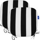 Outdoor 17"x16" Chair Cushions with Ties Set of 2, Water Resistant All Weather U-Shape Seat Pads for Patio Garden Furniture Indoor Fade Resistant Patio Cushions (Black Stripe)