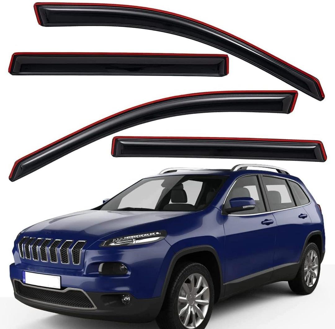 Lightronic Extra Durable Clip-on in-Channel Auto Vent Window Visor, Fits 2014-2023 Jeep Cherokee, UV Protection Rain Guard, Original Wind Deflector, No-Drill Easy Install, Dark Smoke, 4-Pcs