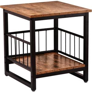 WAYTRIM Storage End Table, Industrial Side Table Mini Fridge Stand Fishtank Coffee Table with Large Metal Frame for Living Room Rustic Brown (1 Pack)
