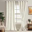 JIUZHEN Ivory Velvet Curtains 108 inches Soundproof Curtains for Living Room - Privacy Protect Room Darkening Grommet Thick Velvet Window Drapes for Bedroom, Set of 2 with Tiebacks, 52W x 108L