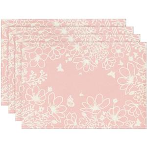 Artoid Mode Pink Bloom Flowers Summer Placemats Set of 4, 12x18 Inch Seasonal Spring Table Mats for Party Kitchen Dining Pink Decoration
