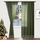 Hiasan Christmas Olive Green Sheer Curtains 84 Inches Long with Tiebacks, Light Filtering Voile Drapes Rod Pocket Window Curtains for Bedroom, Living Room, W52 x L84, Set of 2 Lightweight Panels