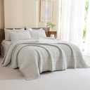 Sanracie Cotton Oversized Queen Bedspread (104 * 106"), Khaki Waffle Weave Quilt Set Farmhouse Shabby Boho Chic Bedding Coverlet Set All Season