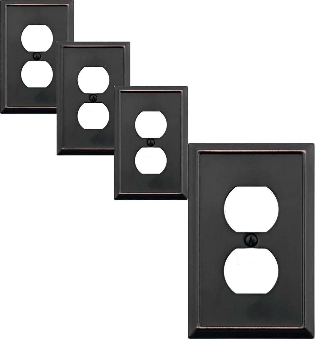 Single Duplex Outlet Light Switch Cover Aria Metal Wall Plate, 4-Pack Aged Bronze 1 Gang, for Receptacle Light Switch, Switch Cover Decorative Wallplate, Durable