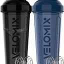 VELOMIX 2 Pack 28oz Protein Shaker Bottle for Protein Mixes, A7) Blue / Black