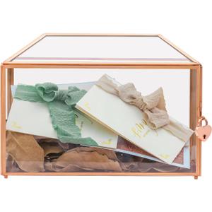 NCYP Wedding Cards Box with Slot and Lock, 12.6" x 5.9" x 9" Rose Gold Glass Envelope Card Holder for Birthday Party Reception, Decorative Terrarium (Glass Box Only) Slot Length 7.3 Inches