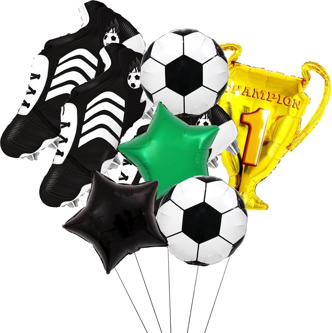 2 x Soccer Party Decoration Balloons, Soccer Balls, Football Sneakers, Trophy, Stars Foil Balloons For Sports Theme Party Supplies, Game Day, Kids Soccer Birthday, Team Celebrations.