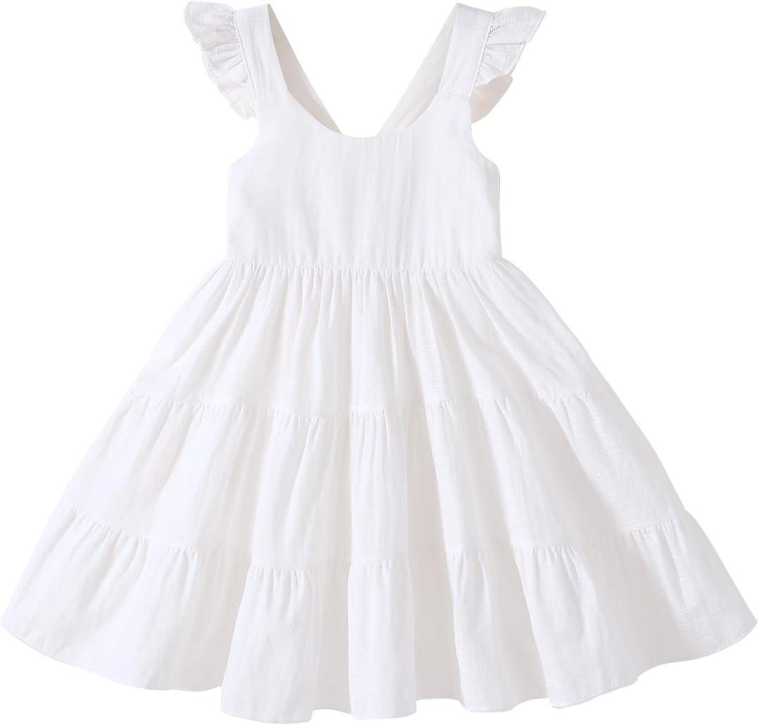 Kids Toddler Baby Girls Rainbow Dress Princess Sleeveless Beach Butterfly Sundress (White) 3-4Y