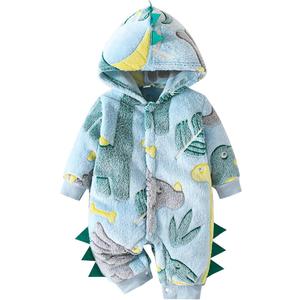 Newborn Baby Dinosaur Snowsuit Infant One Piece Hooded Jumpsuit Toddler Cartoon Romper Winter Warm Fleece Outfit Size 3-6 Month, Blue