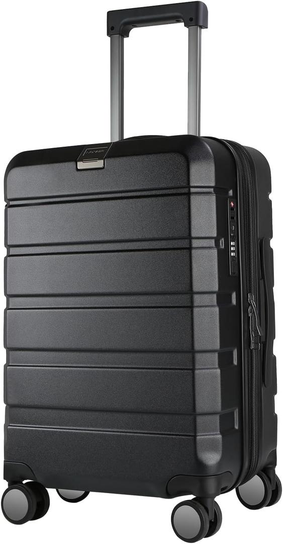 KROSER Hardside Expandable Carry On Luggage with Spinner Wheels & Built-in TSA Lock, Durable Suitcase Rolling Luggage with USB Port, Carry-On 20-Inch, Black