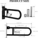 ZUEXT 24 Inch Matte Black Flip-Up Foldable Toilet Grab Bar w/Paper Holder
