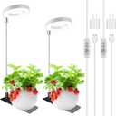 Grow Lights for Indoor Plants, Full Spectrum Halo Growing lamp with Detachable Base, Height Adjustable, 3 Colors, 10 Dimming, Automatic Timer, Plant Light for Small Plants Growing, 2-Pack (White-3.4in)