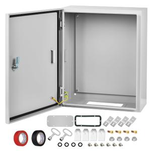 Steel Electrical Junction Box, 20 x 16 x 10 Waterproof & Dustproof Electrical Enclosure, Outdoor & Indoor Universal Project Box with Lock & Mounting Plate (Grey)