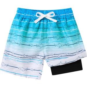 westwolf Boys Swim Trunks Compression Liner Bathing Suit Quick Dry Swimsuit 5-16T (A White Blue Green)