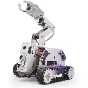 Adeept RaspTank Metal Smart Car Kit for Raspberry Pi 5/4B/3B/3B+(Board Not Included), Tank Tracked Robot with 4-DOF Robotic Arm, Obstacle Avoidance, Line Tracking, with Digital Tutorials