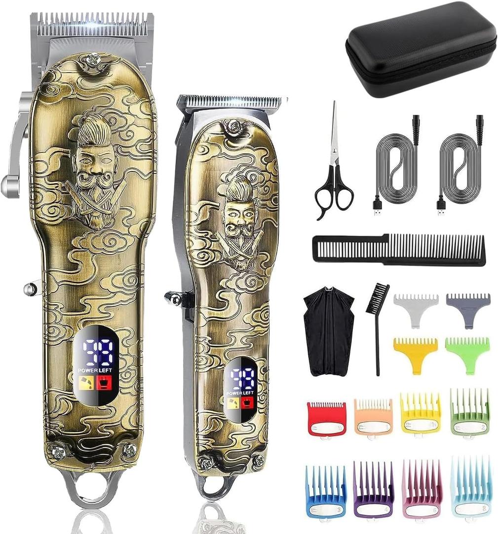 Professional Barber Hair Clippers and Trimmers Set, Cordless Barber Kit Hair Cutting Kit with Travel Case Barber Clippers Set Professioal Mens Grooming Kit