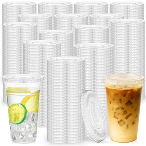 Hortsun 1500 Count 98mm PET Flat Lids with Straw Slot for 12-24 oz Cups | Fits Compatible 12, 16, 20 and 24 oz PET Cups; Clear Disposable Cold Cup Lids with X-Slot for Iced Coffee and Smoothies