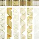 MEEDEE White and Gold Ribbon for Christmas Tree 2.5 Inch 6 Rolls 36 Yards Christmas Ribbons Gold Ribbons for Christmas Tree Decoration Garland Wire Mesh Ribbon for Wreaths