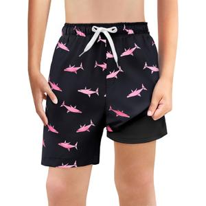 Haloumoning Boys Swim Trunks with Boxer Brief Liner Kids Gradient Quick Dry Swimming Shorts 5-14 Years, 150