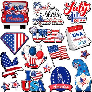 16 Pcs Magnets Patriotic Refrigerator Magnets for Locker Office Home Car Decor Magnetic America Flag Gnomes Stickers Memorial Day Decorations Fridge USA Decorative