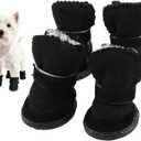 GabeFish Puppy Cute Cozy Warm Anti Slip Winter Boots for Small Medium Dogs Pets Cats Thicken Fleece Snow Shoes Black X-Small