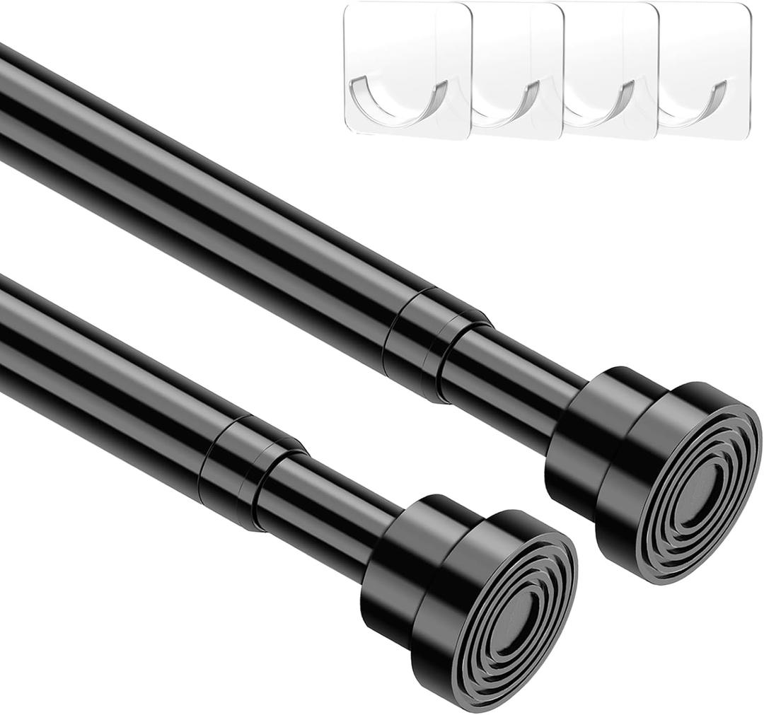 2pcs Tension Curtain Rod 33 to 56 No Drilling Spring Tension Rod Adjusting Black Curtain Rod No Drilling Non-Slip Expandable Spring Loaded Curtain Tension Rods for Window, Doorway, Closet, Wardrobe