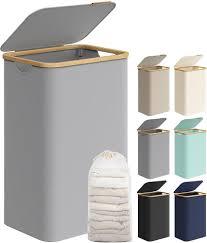 SONGMICS Laundry Hamper with Lid, Large Laundry Basket, 23.8 Gallons (90L), Removable Mesh Liner, Bamboo Handles, Collapsible, 16.5 x 12.6 x 27.8 Inches