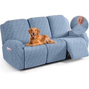TAOCOCO Recliner Sofa Covers Stretch Reclining Couch Cover, Jacquard Recliner Couch Cover for 3 Seat Furniture Protector Sofa Slipcovers with Elastic Bottom for Kids, Pets (Light Blue)