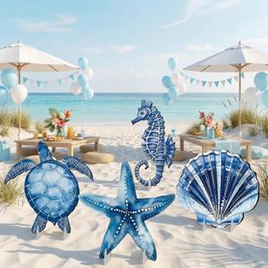 4 Pack Under The Sea Party Decorations Sea You Soon Decoration 20.47 Inch Large Birthday Party Cardboard Cutout Blue Turtle Seahorse Starfish Shell Stand-ups Ocean Theme Photo Booth Props