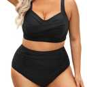 Daci Women's Plus Size Bikini Sets - High Waisted Two-Piece Swimsuits with Tummy Control (X-Large, Black)