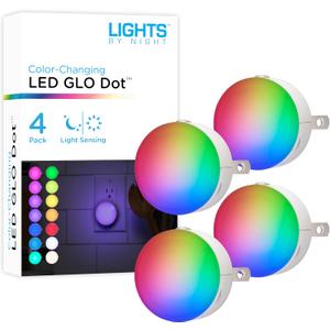 Lights by Night Color Changing Mini LED Night Light, Plug-in, Dusk to Dawn Sensor, Compact, 3 Modes, Ambient Lighting, for Kids or Adults, Bedroom, Bathroom, Nursery, Hallway, 4 Pack, 72961