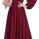 Ever-Pretty Women's Crewneck Long Lantern Sleeves Floor Length A-Line Pleated Chiffon Formal Dress 0106B
