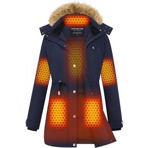 Graphene Women Heated Parka Jacket with 18400 mAh Battery Pack,Blue,2XL