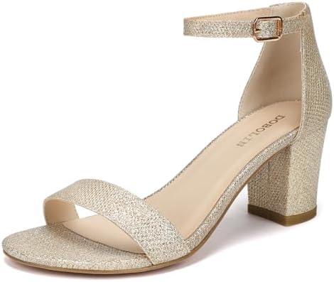 DOBOLIN Women's Heeled Sandals Open Toe Ankle Strap 2.5-Inch Chunky Heels Dress Shoes Wide Feet Friendly 8.5