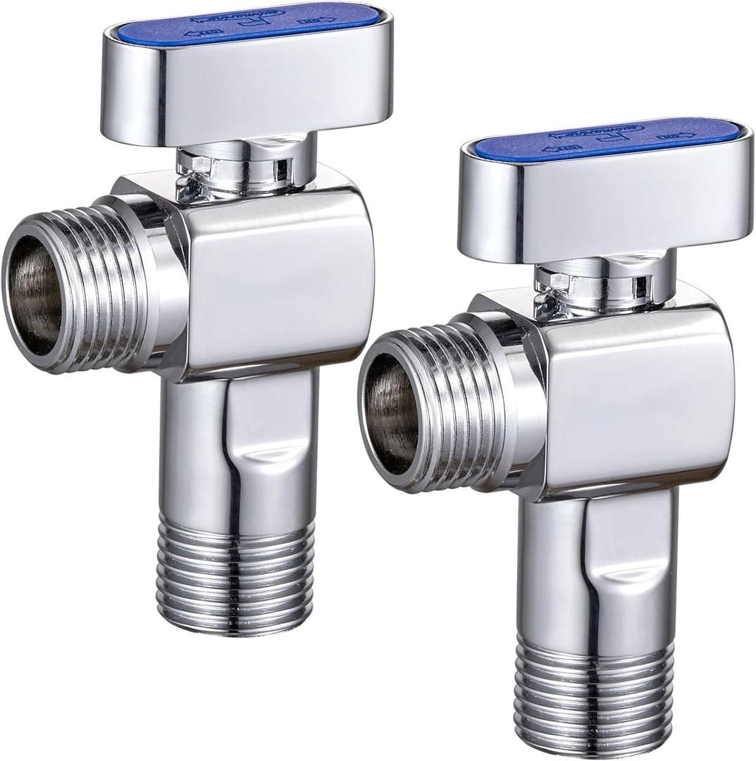 2 Packs of SUBMARINE Brass Shut Off Valve for Kitchen and Bathroom, 1/4 Turn Angle Stop Valve, 1/2'' Inlet and Outlet Caliber with 3/8'' Adapter Hot and Cold Water (Blue)