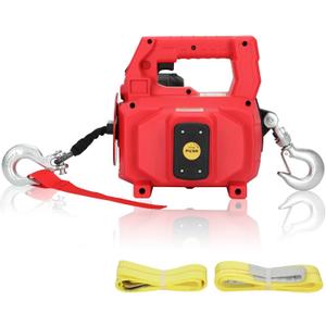1000LB Battery Power Winch 40FT Synthetic Rope, Compatible with Milwaukee Battery(Greater Than 18V 4.0ah),Portable Battery Winch with Remote,for Lifting (Red,Battery not Included)