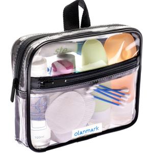 TSA Approved Toiletry Bag 3-1-1 Clear Travel Cosmetic Bag with Handle - Quart Size Bag with Zipper - Carry-on Luggage Clear Toiletry Bag for Liquids - Airport Airline TSA Compliant Bag for Man Women (Black)